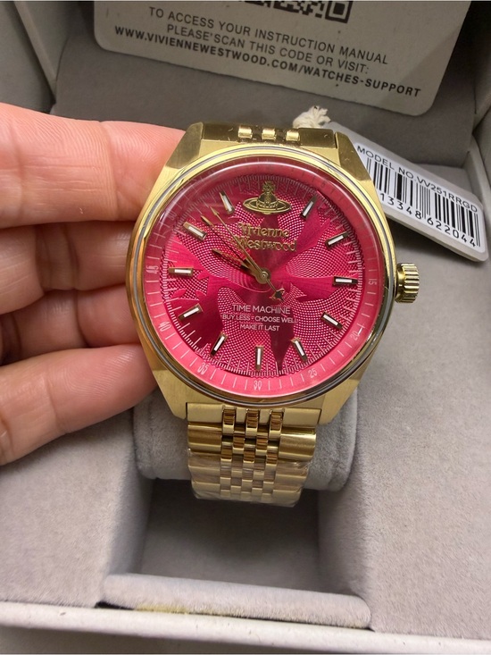 Vivienne Westwood Gold Bracelet Watch with Hot Pink Dial and Crystal Accents main image 5